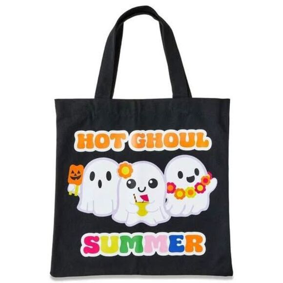 NEW Adorable “Hot Ghoul Summer” Graphic Halloween Black Canvas Tote Bag - Picture 3 of 6